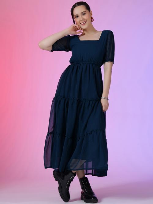women solid puff sleeve tiered maxi dress - 21972863 -  Standard Image - 0