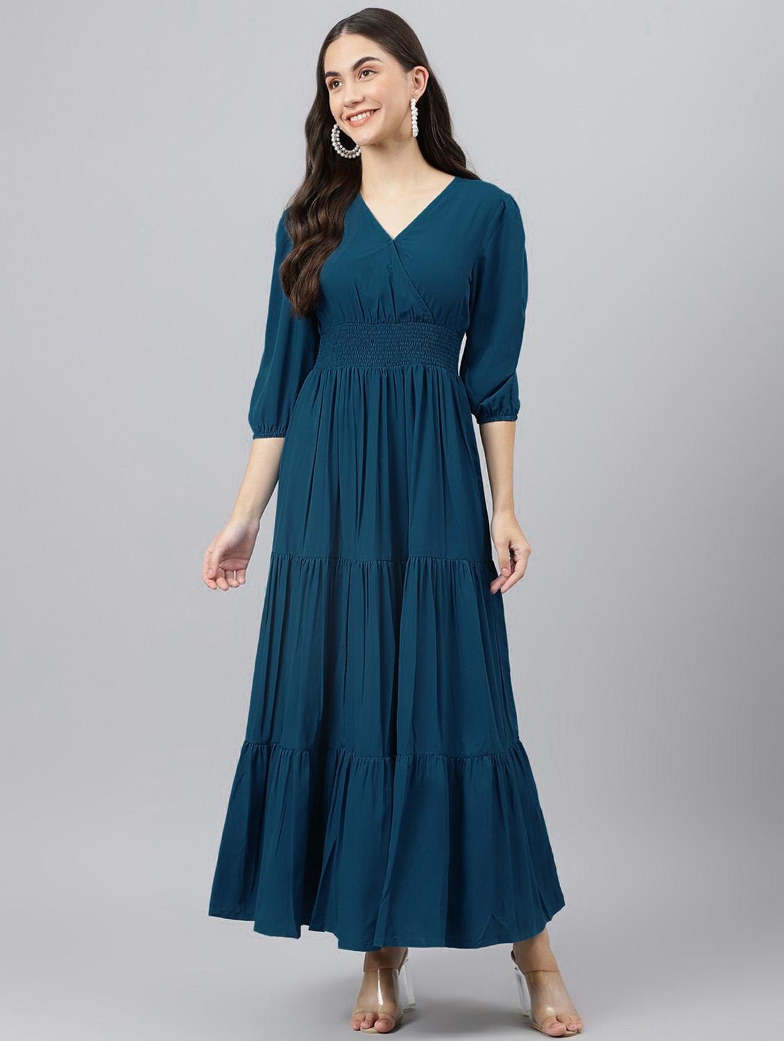 women solid puff sleeve tiered maxi dress - 21972880 - Zoom Image - 0