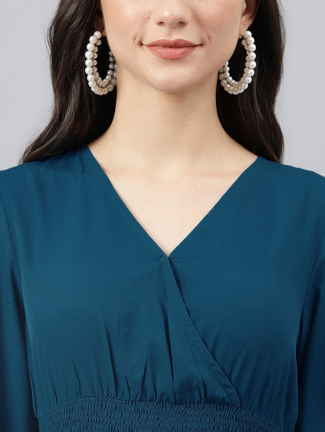 women solid puff sleeve tiered maxi dress - 21972880 - Standard Image - 4