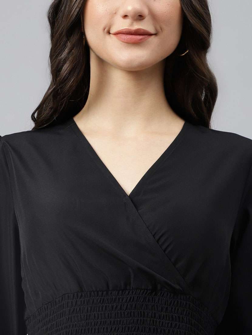 women solid puff sleeve tiered maxi dress - 21972881 -  Standard Image - 4