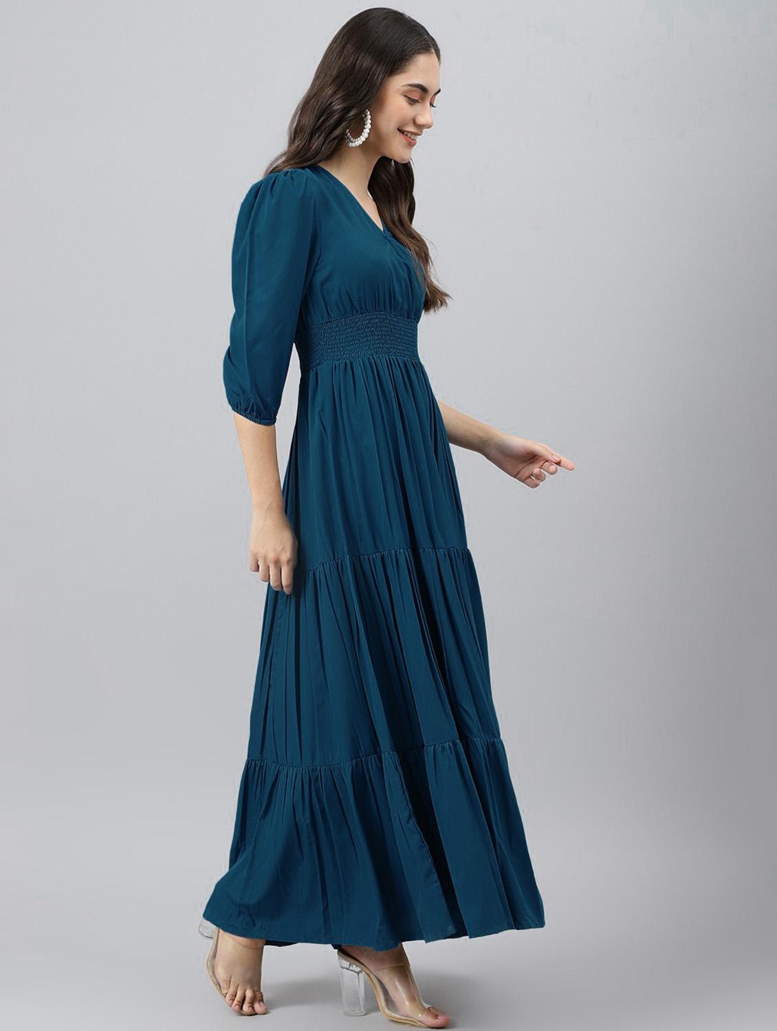 women solid puff sleeve tiered maxi dress - 21972884 -  Standard Image - 1