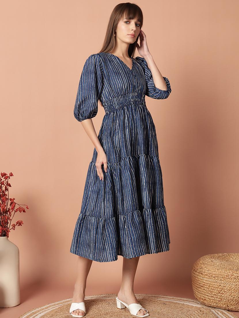 women printed puff sleeve tiered midi dress - 21972905 - Zoom Image - 0