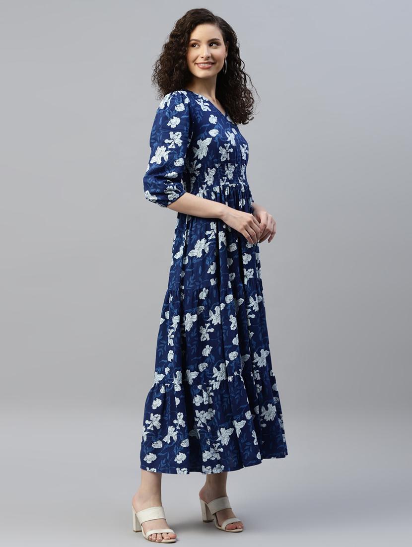 women printed puff sleeve tiered maxi dress - 21972910 - Standard Image - 1