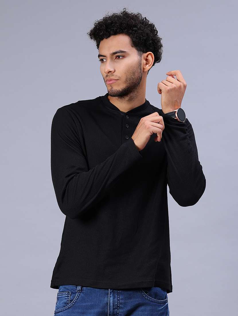 men solid long sleeve regular fit henley neck t-shirt - 21973014 -  Standard Image - 1