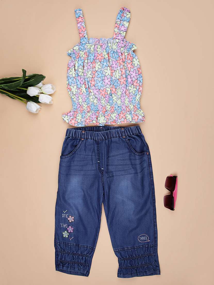 girls printed sleeveless full length set - 21973815 -  Standard Image - 1