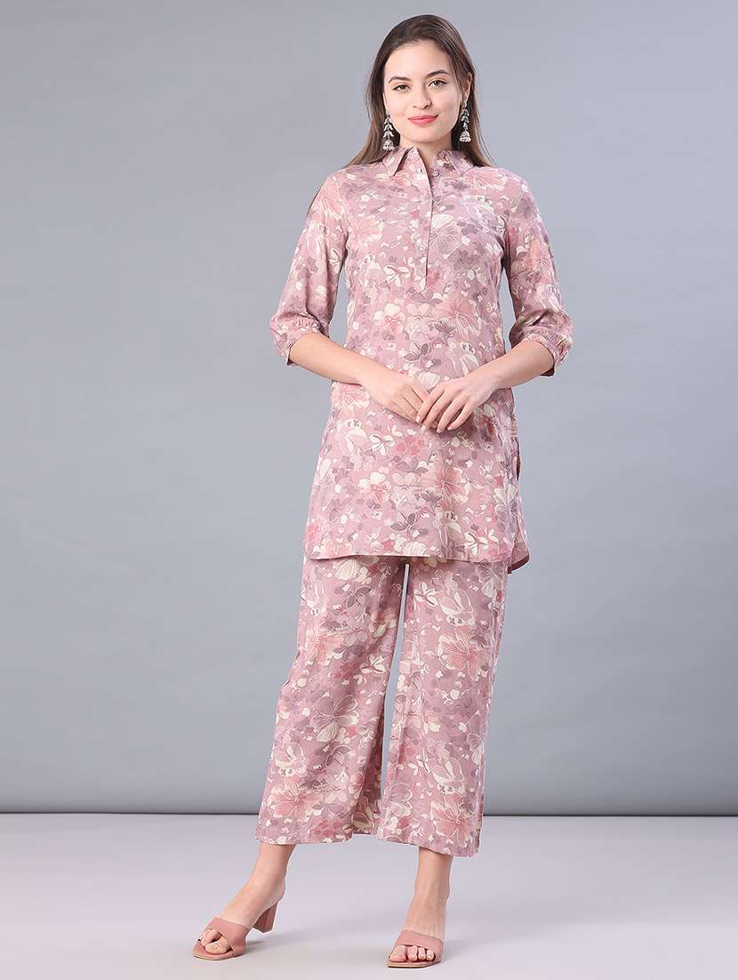 women printed three quarter sleeve co-ord set - 21973905 -  Standard Image - 1