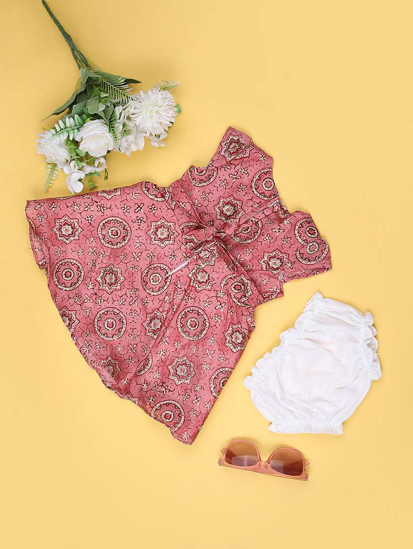 girls printed round neck frock with bloomer - 21973921 -  Standard Image - 1