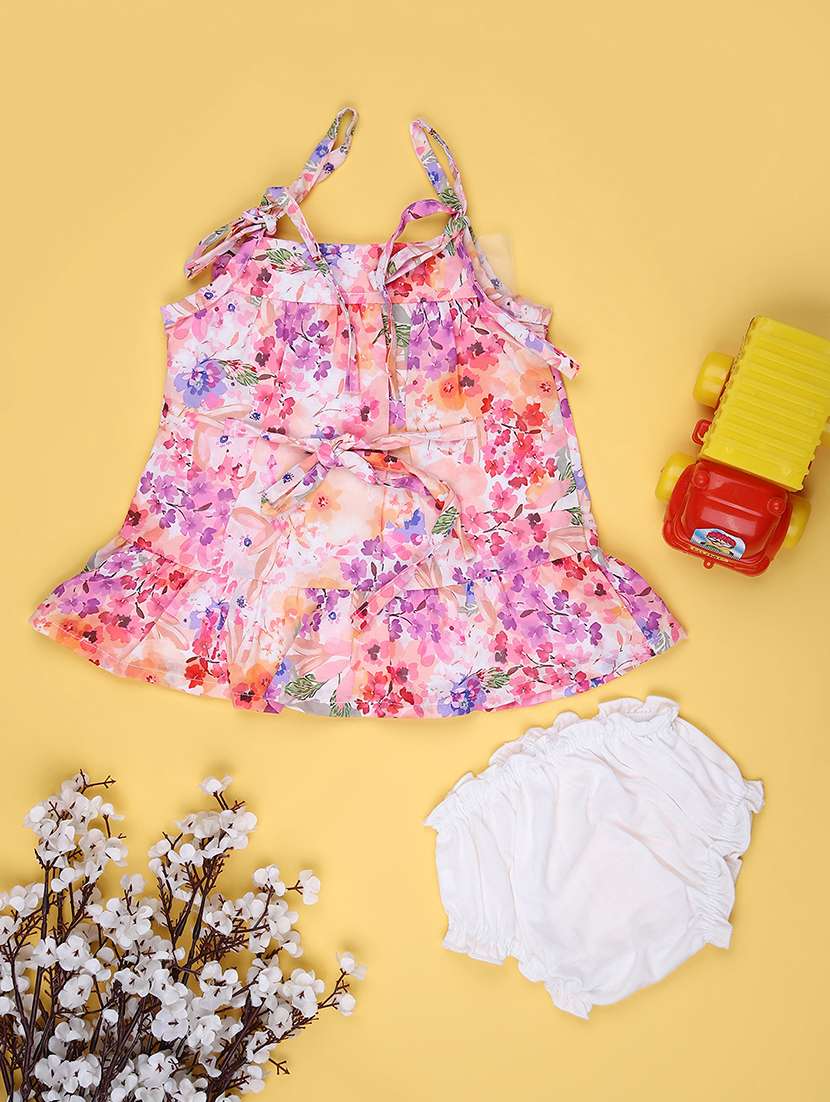 girls printed square neck frock with bloomer - 21973927 -  Standard Image - 1