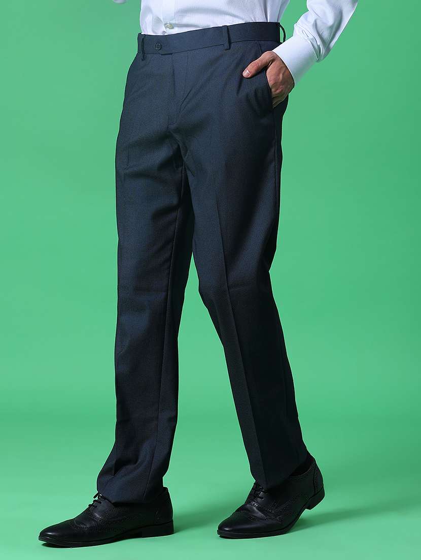 men solid mid rise flat front formal trouser - 21973988 -  Standard Image - 1