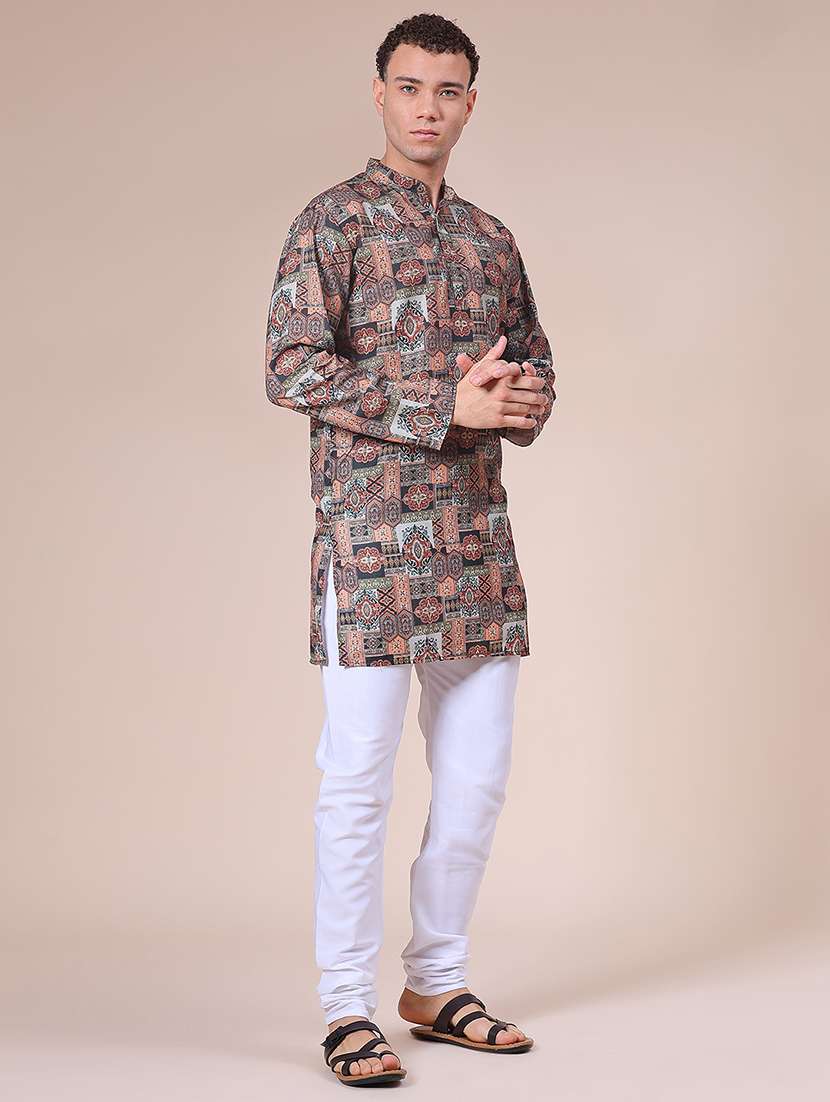 men printed mandarin neck long sleeve kurta - 21973990 -  Standard Image - 1