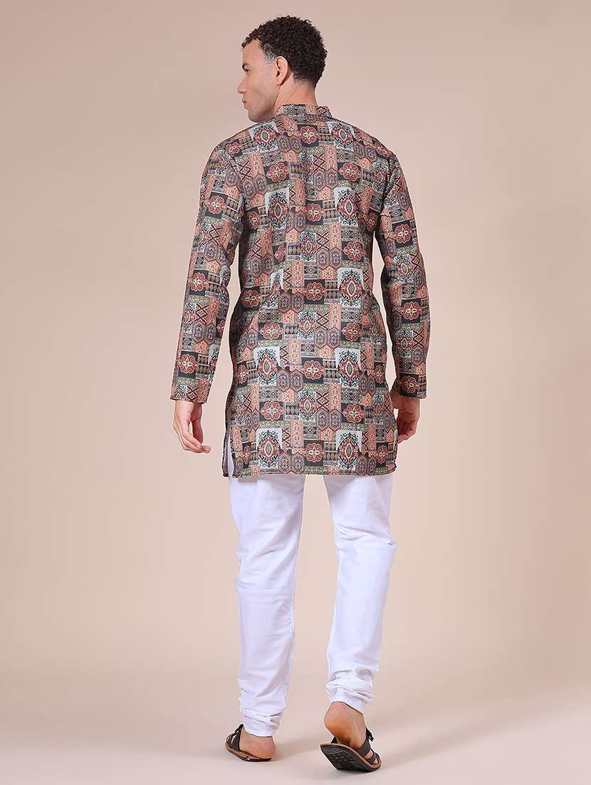 men printed mandarin neck long sleeve kurta - 21973990 -  Standard Image - 4