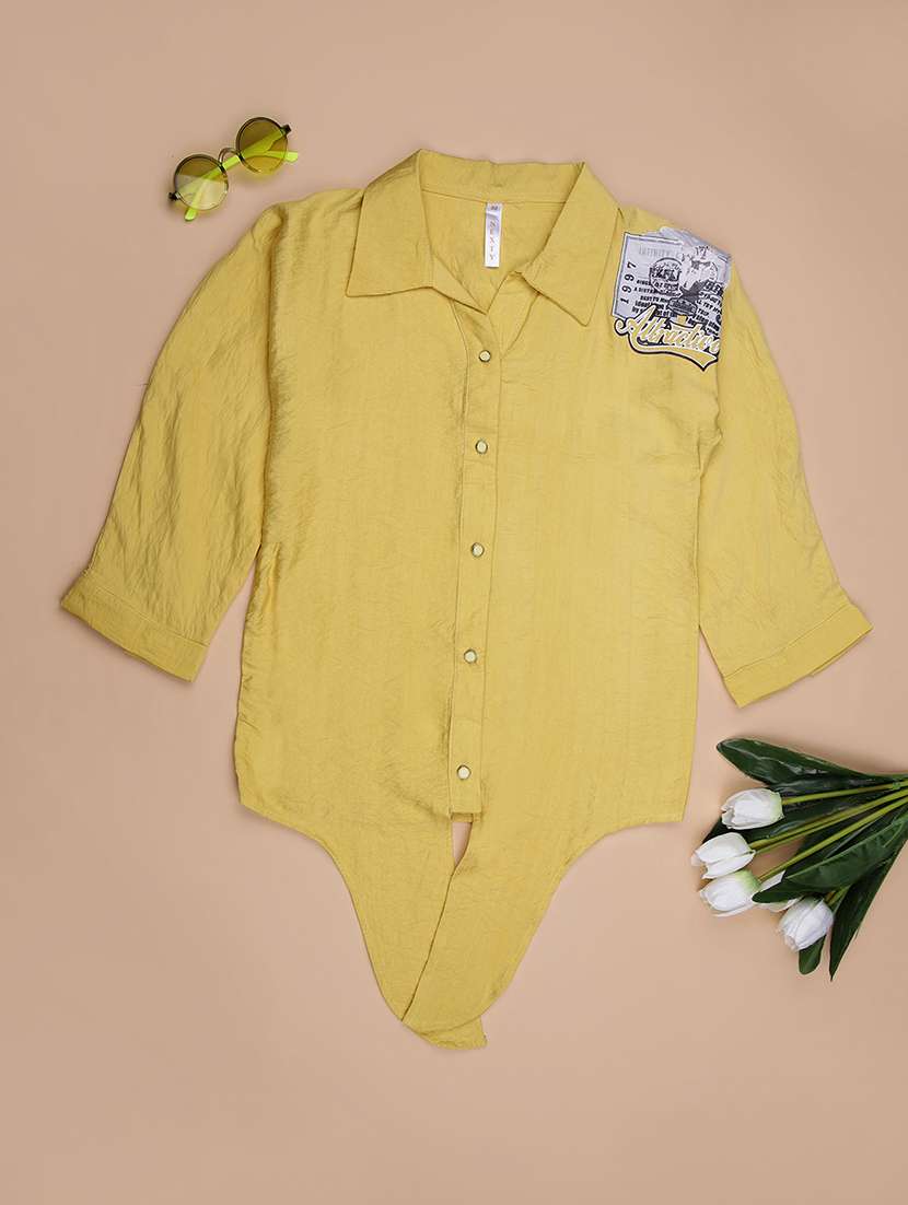 girls yellow solid collared shirt top