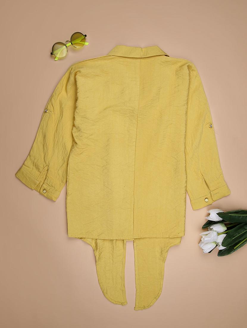 girls yellow solid collared shirt top - 21974357 - Standard Image - 1