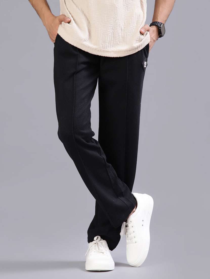 men solid mid rise full length track pant