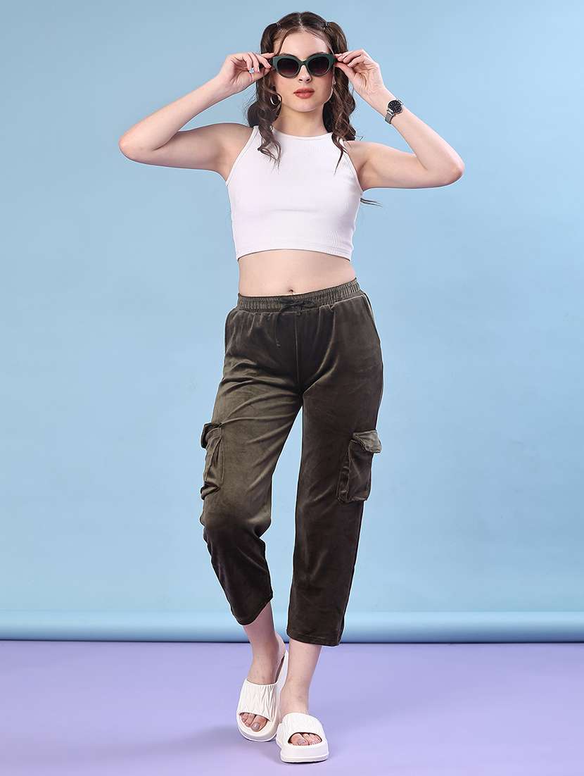 women solid  mid rise cargo - 21974613 -  Standard Image - 4