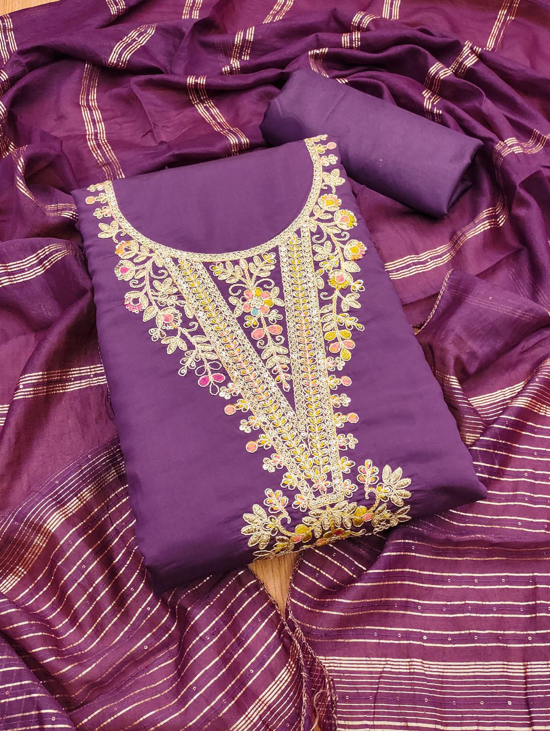 women solid with work embroidered unstitched suit set - 21974866 -  Zoom Image - 0