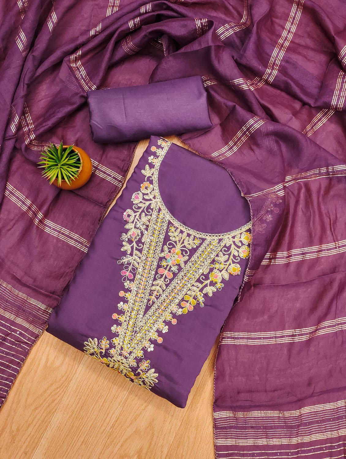 women solid with work embroidered unstitched suit set - 21974866 -  Standard Image - 1