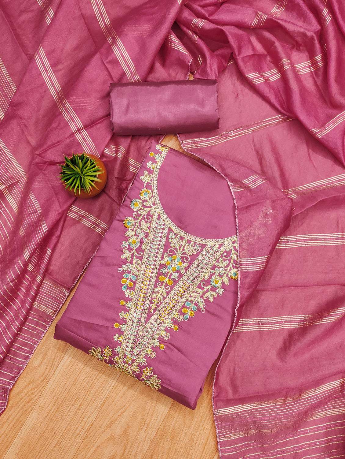 women solid with work embroidered unstitched suit set - 21974868 -  Standard Image - 1