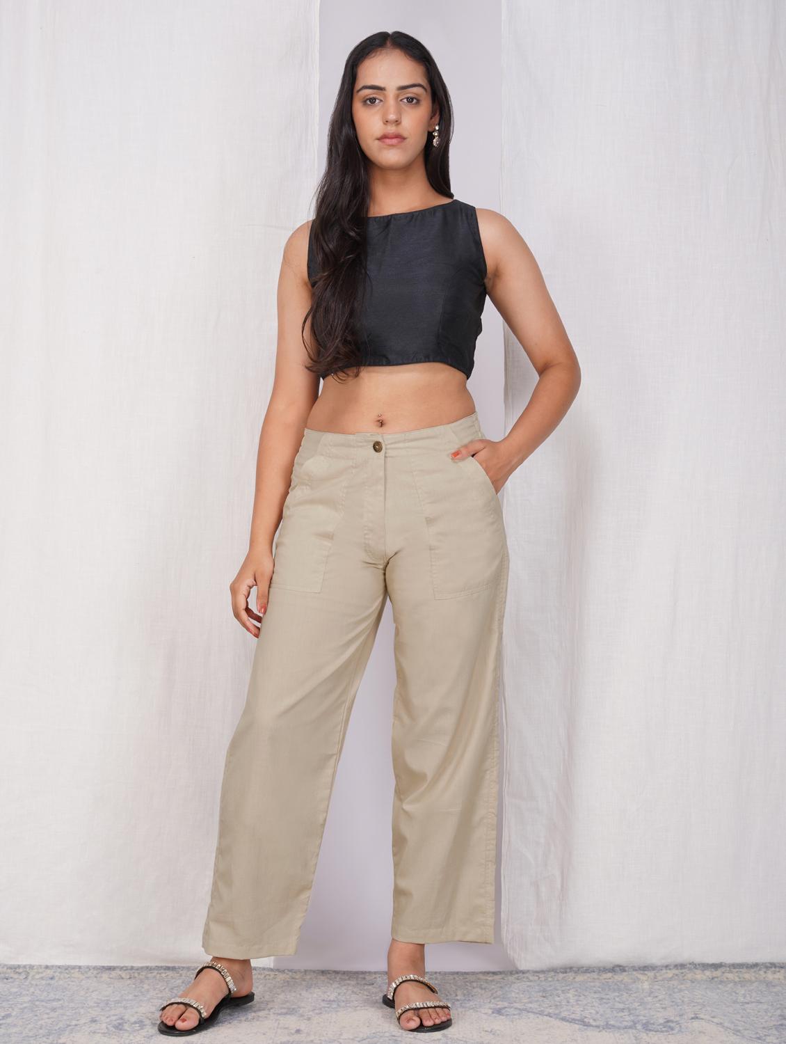 women solid mid rise straight fit trouser - 21974897 - Standard Image - 4