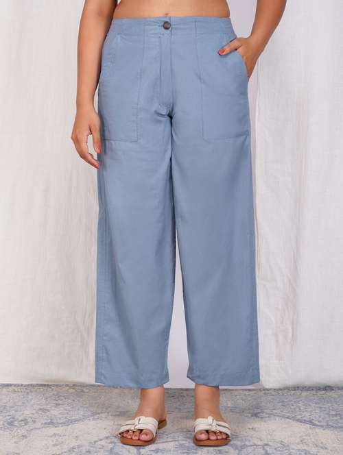 women solid mid rise straight fit trouser - 21974898 -  Standard Image - 0