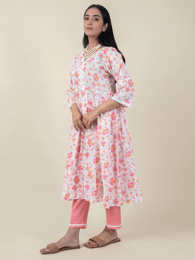 women floral three quarter sleeve a-line kurta - 21974928 - Standard Image - 1