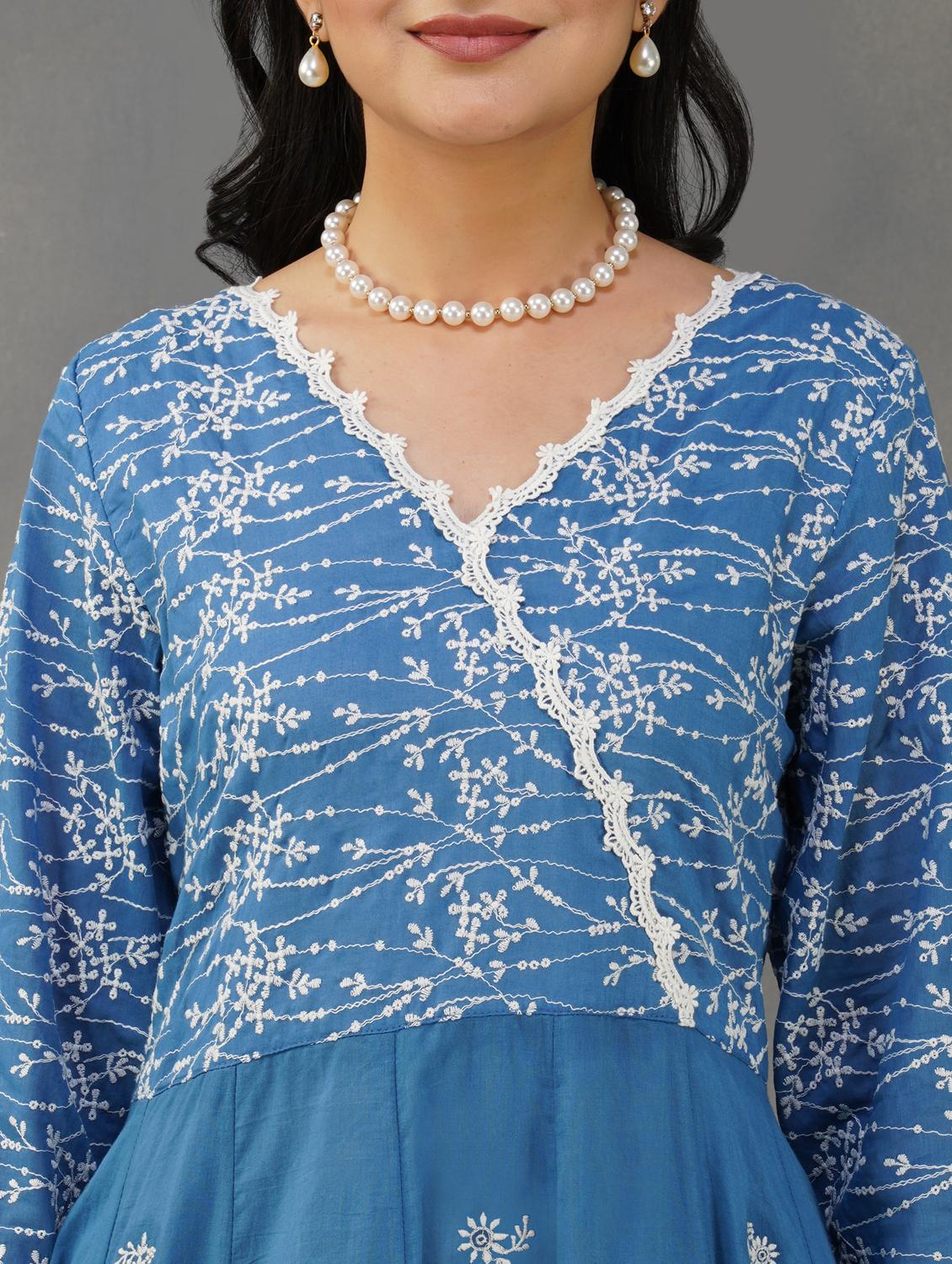 women solid with work three quarter sleeve anarkali kurta - 21974948 - Standard Image - 4
