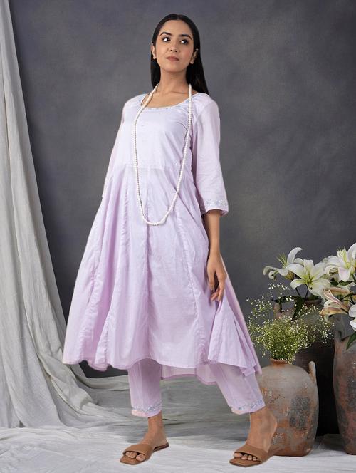 women solid with work three quarter sleeve anarkali kurta - 21974951 -  Standard Image - 0