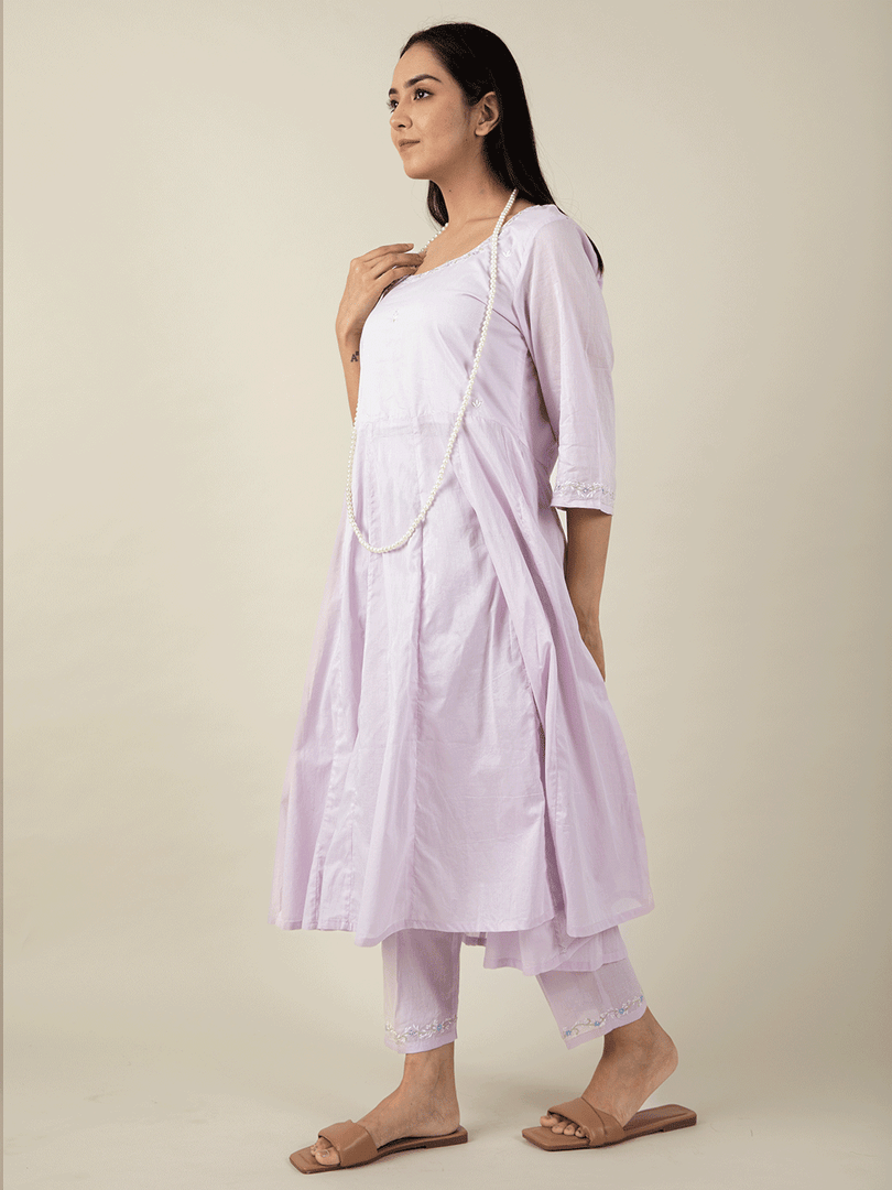 women solid with work three quarter sleeve anarkali kurta - 21974951 -  Standard Image - 1