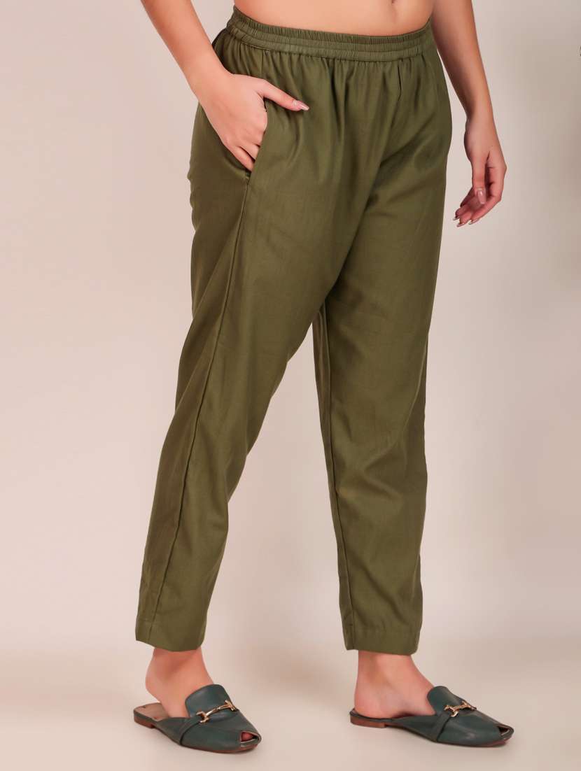 women solid mid rise ankle length tapered pant - 21974984 - Standard Image - 1