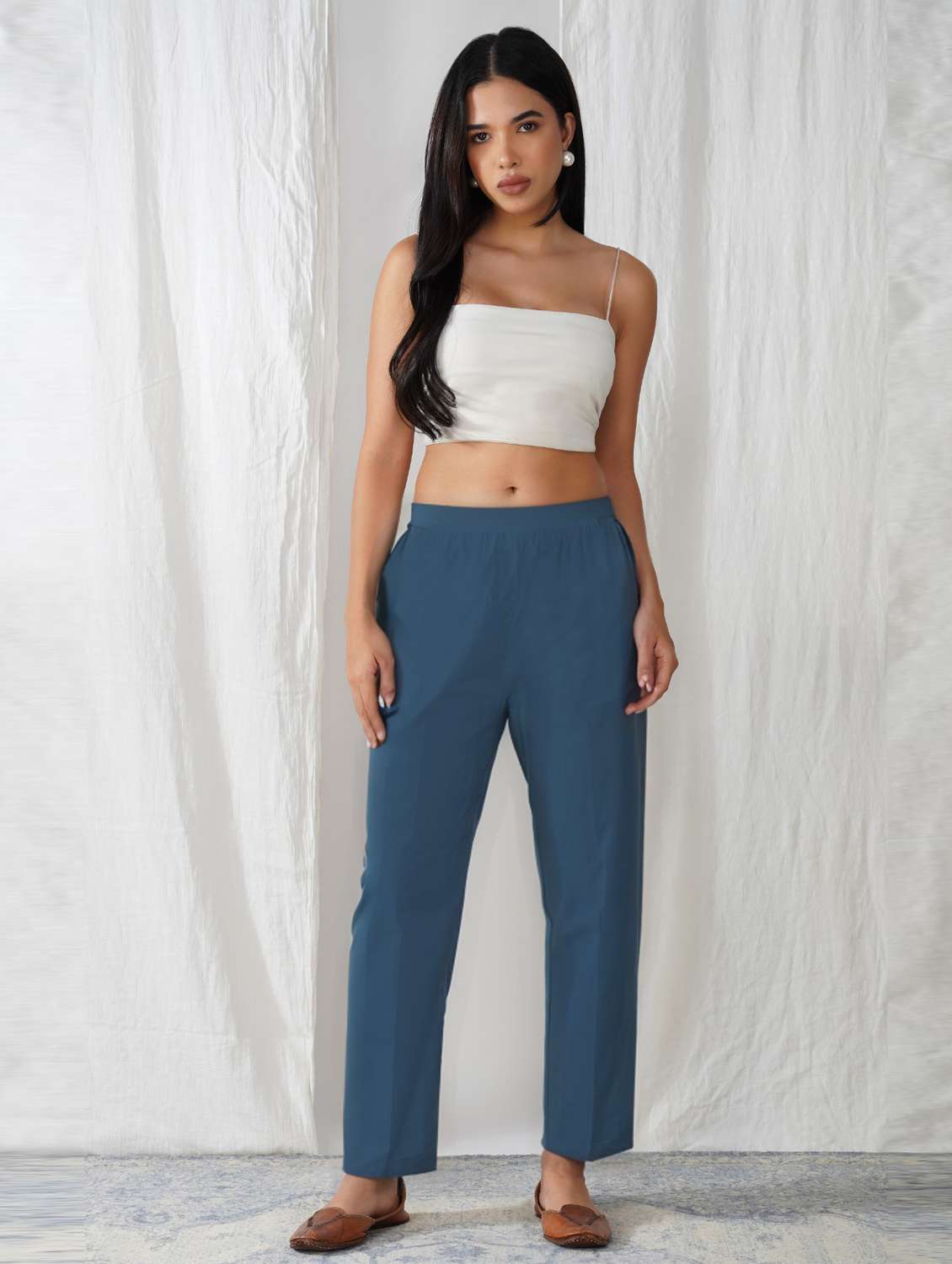 women solid mid rise ankle length tapered pant - 21974996 -  Standard Image - 1