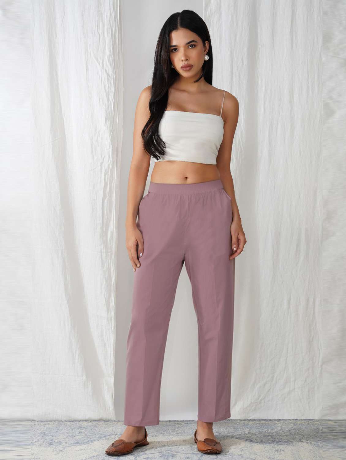 women solid mid rise ankle length tapered pant - 21975003 - Standard Image - 1