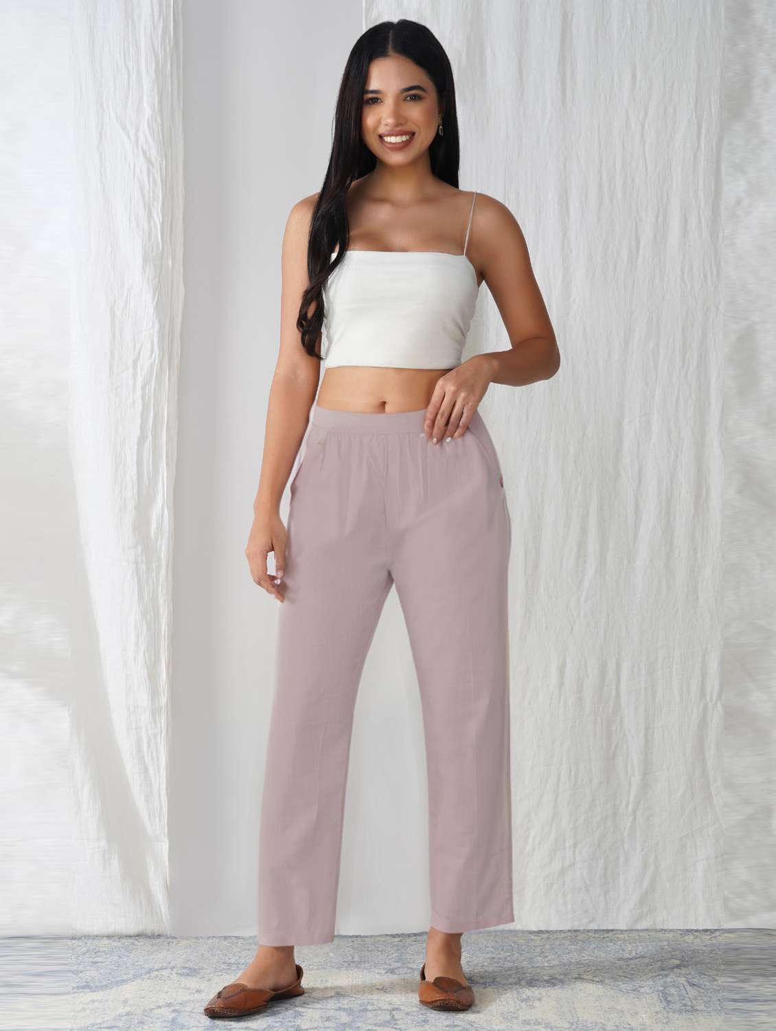 women solid mid rise ankle length tapered pant - 21975004 -  Standard Image - 1