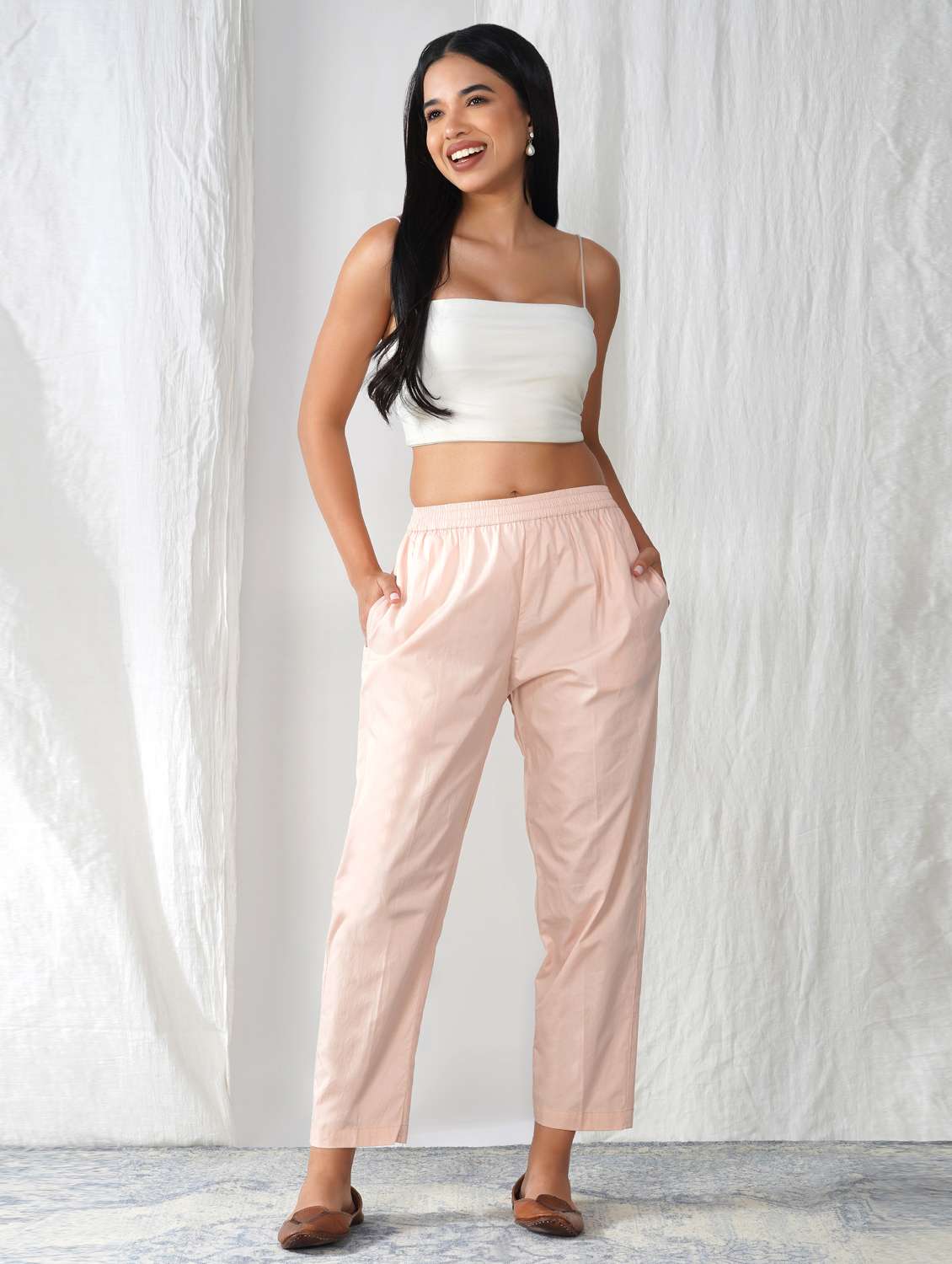 women solid mid rise ankle length tapered pant - 21975035 -  Standard Image - 1