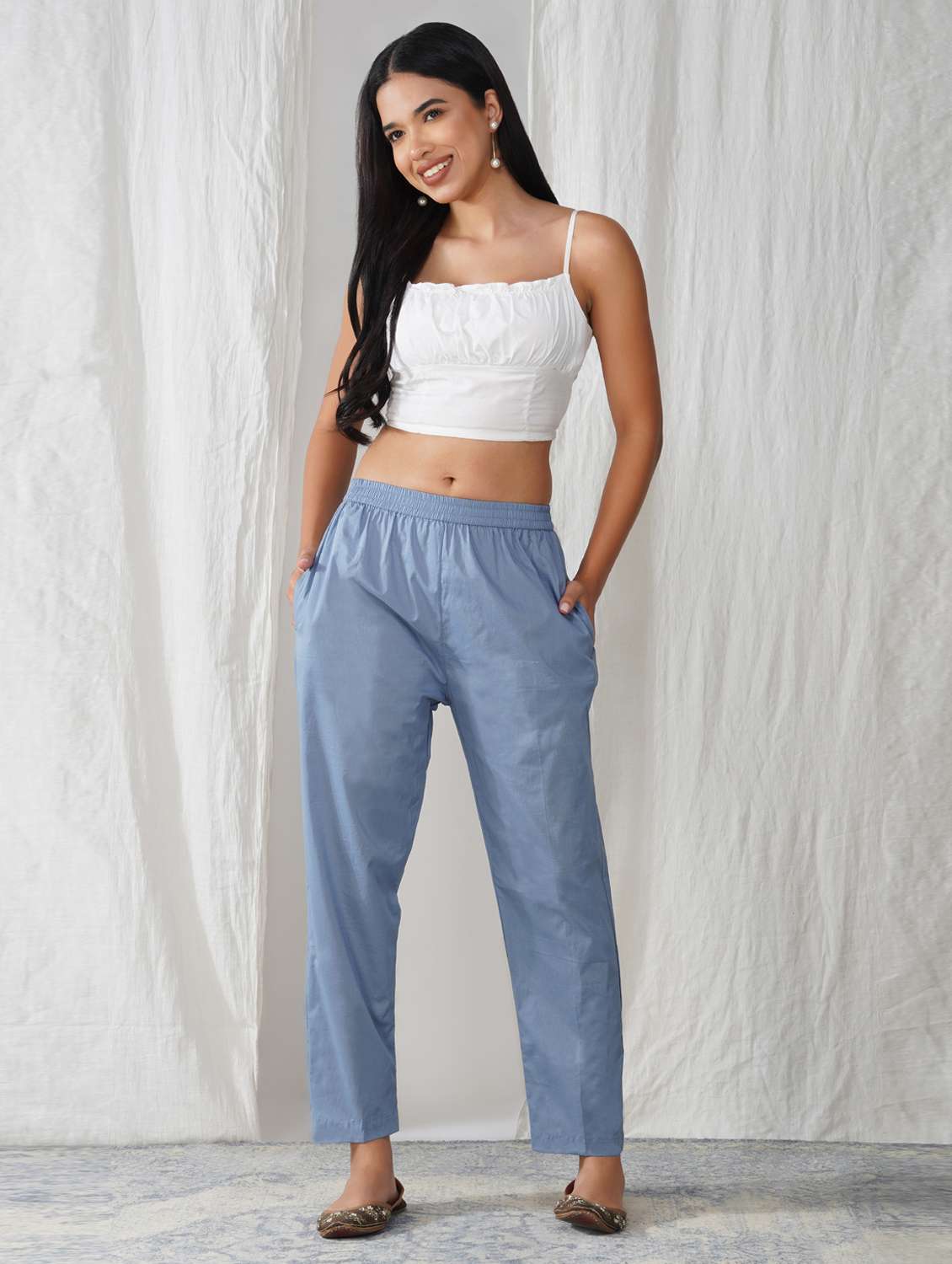 women solid mid rise ankle length tapered pant - 21975039 -  Standard Image - 1