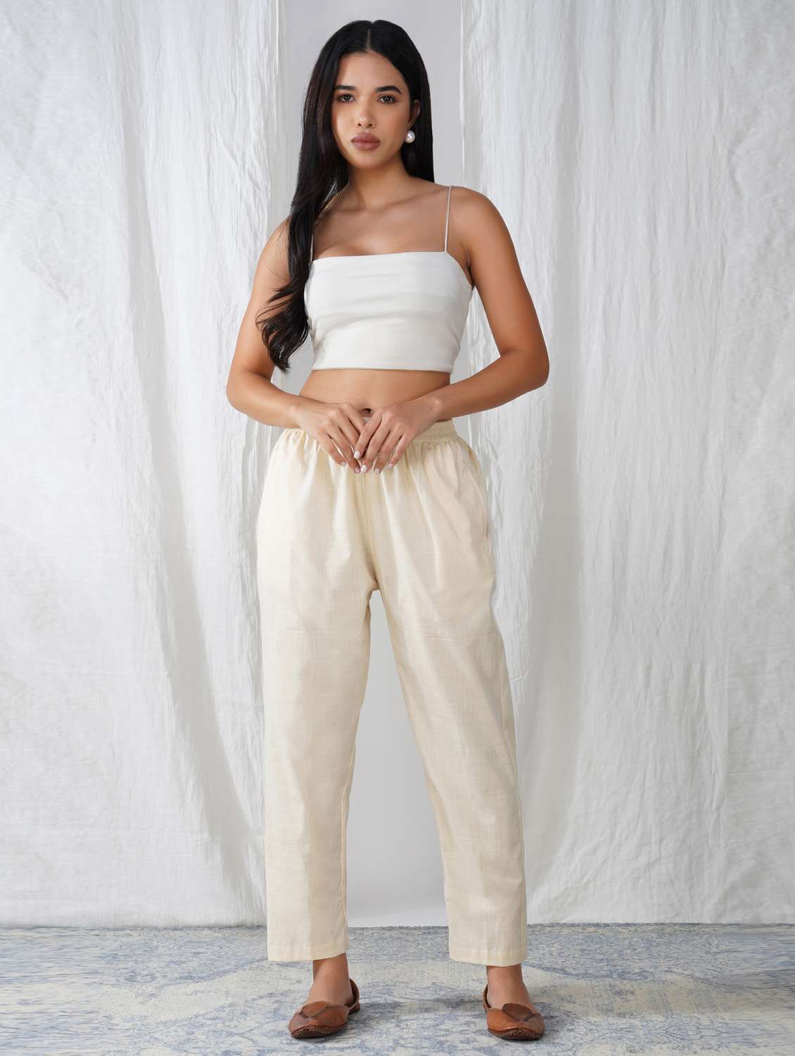 women solid mid rise ankle length tapered pant - 21975044 - Standard Image - 1