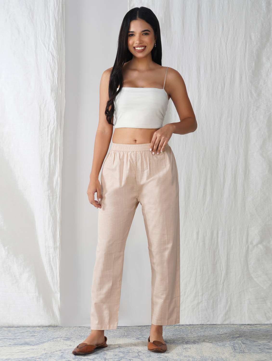 women solid mid rise ankle length tapered pant - 21975046 -  Standard Image - 1