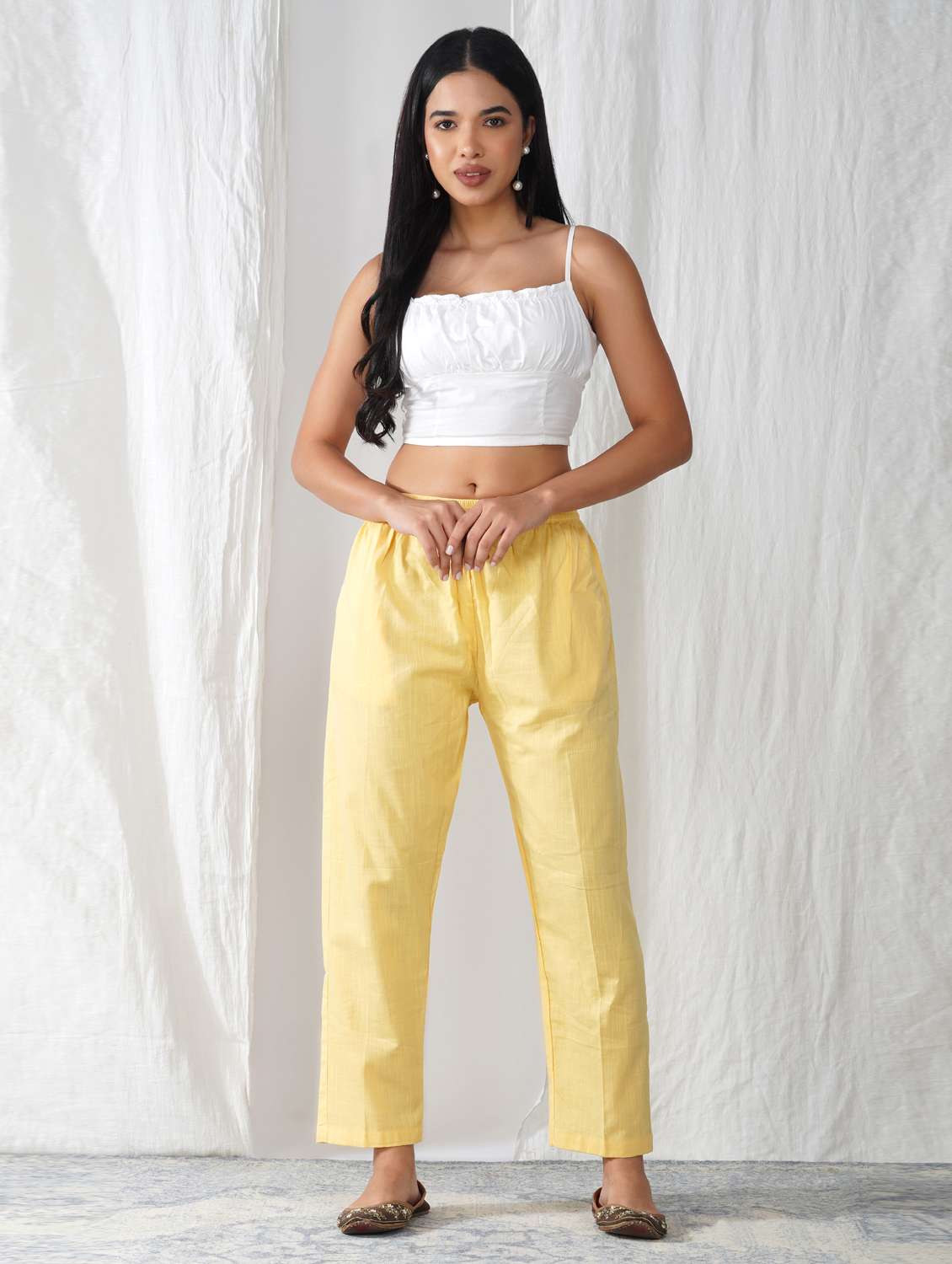 women solid mid rise ankle length tapered pant - 21975047 -  Standard Image - 1