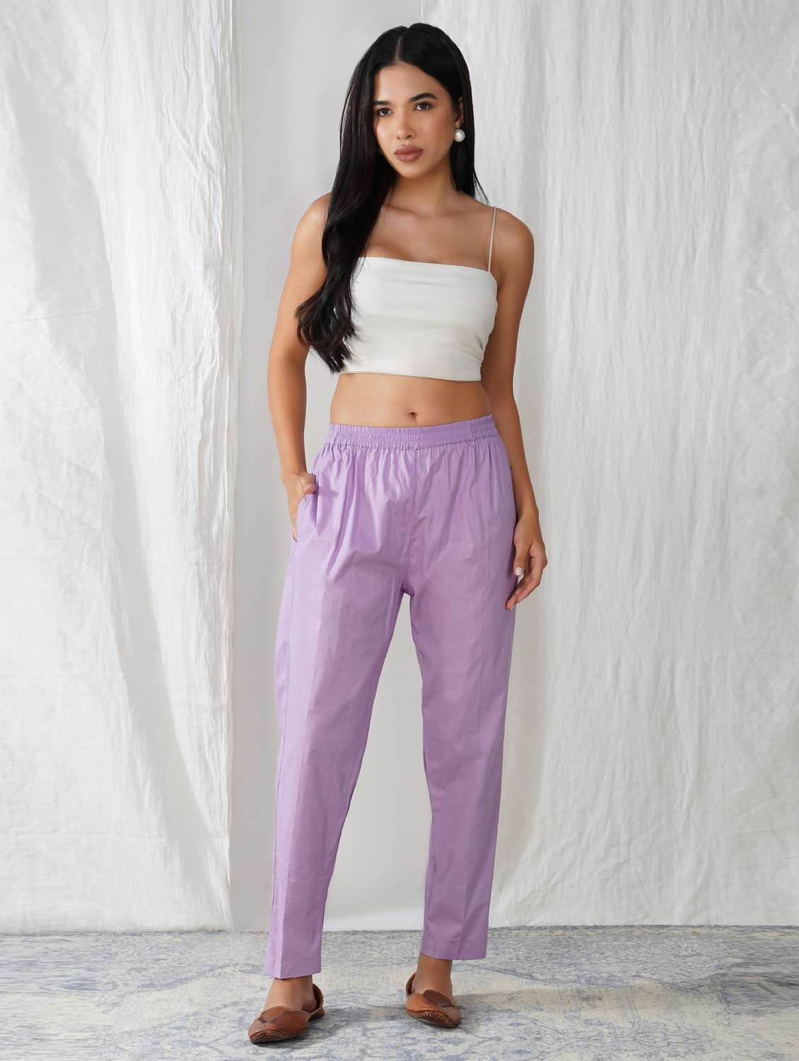 women solid mid rise ankle length tapered pant - 21975048 -  Standard Image - 1