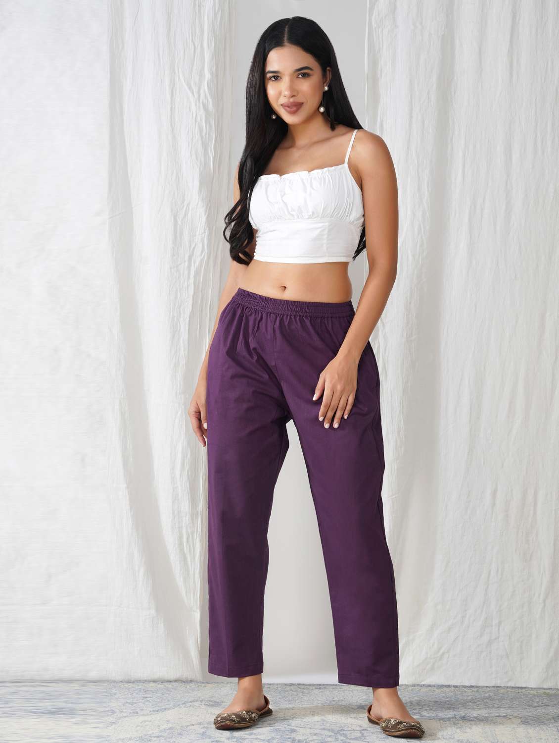 women solid mid rise ankle length tapered pant - 21975050 -  Standard Image - 1