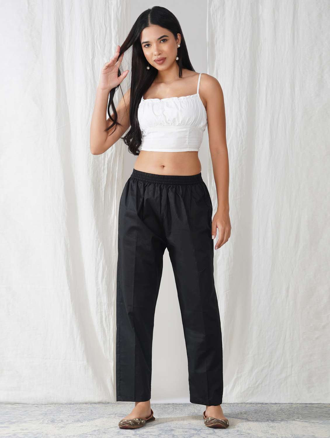 women solid mid rise ankle length tapered pant - 21975052 -  Standard Image - 1