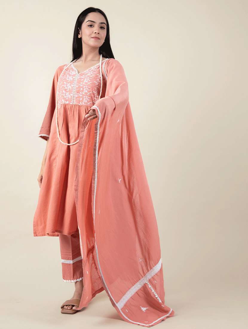 women three quarter sleeve kurta pant with dupatta set - 21975054 -  Standard Image - 1