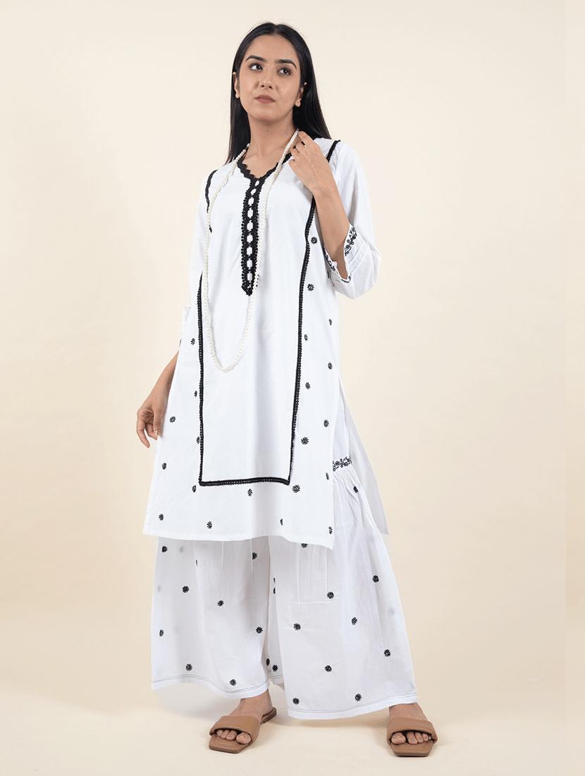 women three quarter sleeve kurta sharara with dupatta set - 21975057 - Standard Image - 1