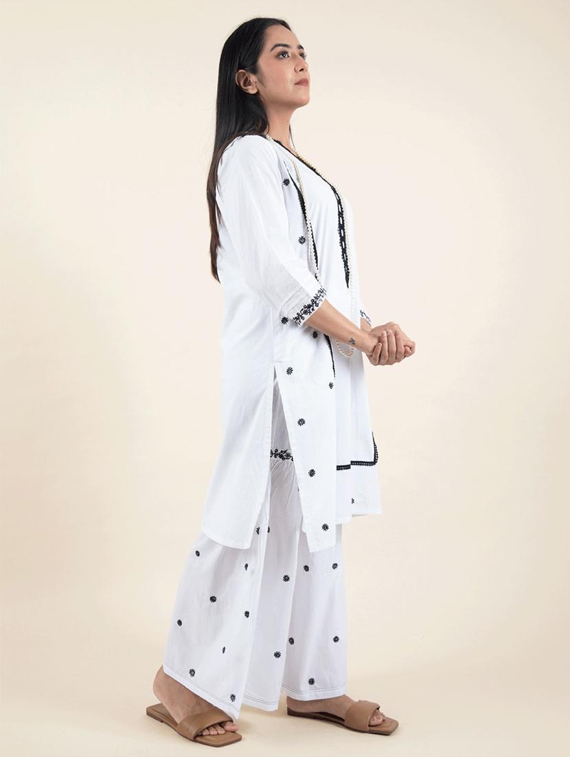 women three quarter sleeve kurta sharara with dupatta set - 21975057 - Standard Image - 4