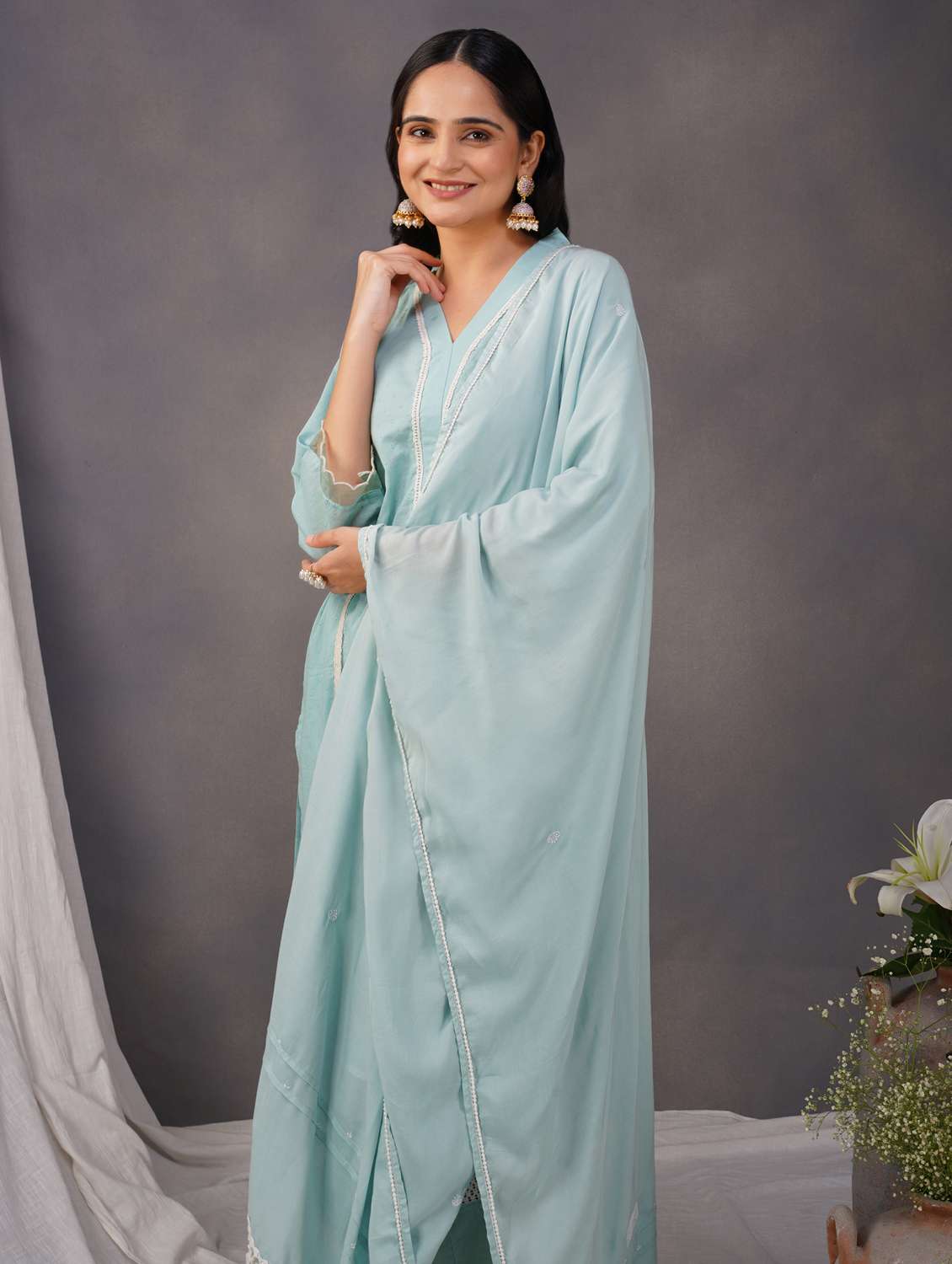 women three quarter sleeve kurta pant with dupatta set - 21975058 -  Standard Image - 1