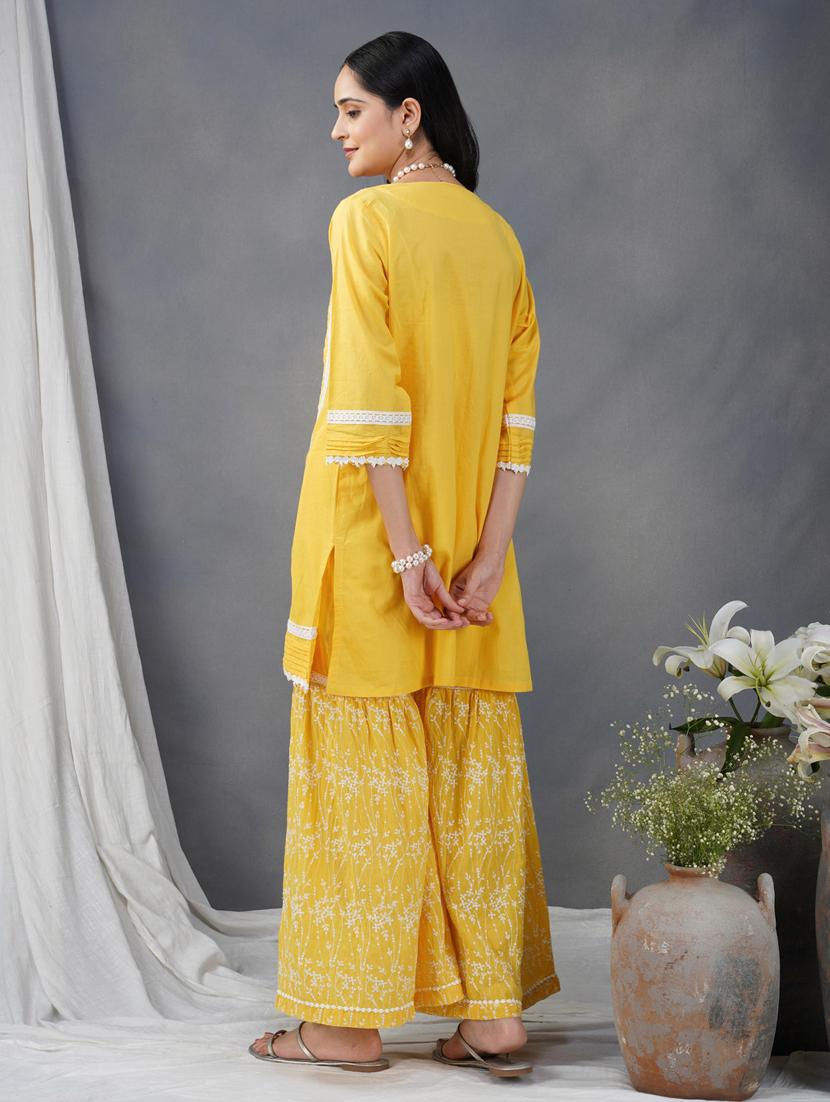 women three quarter sleeve kurta sharara with dupatta set - 21975060 - Standard Image - 4