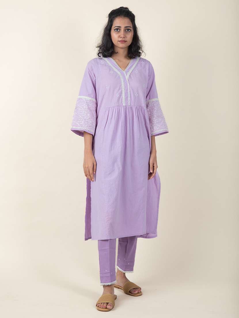women three quarter sleeve kurta pant with dupatta set - 21975061 - Standard Image - 1