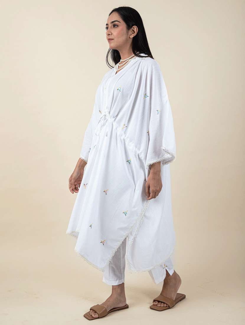 women solid with work kimono sleeve kaftan kurta pant set - 21975082 -  Standard Image - 1