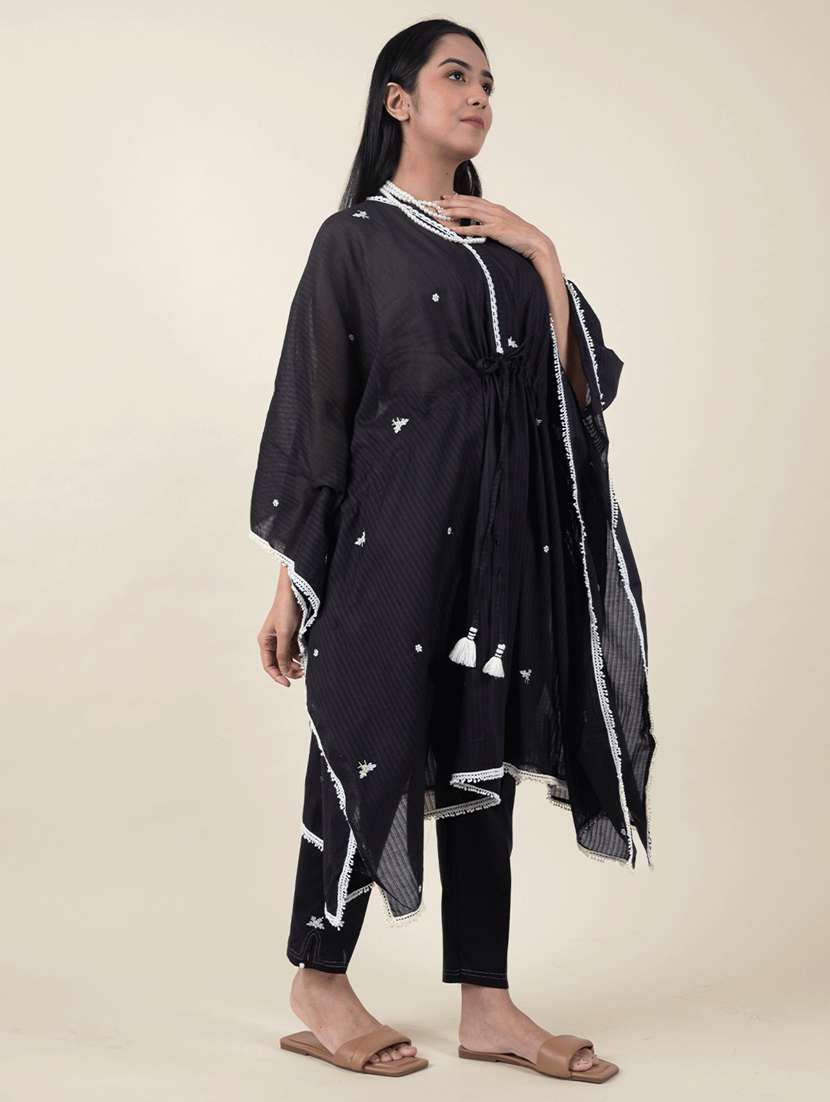women solid with work kimono sleeve kaftan kurta pant set - 21975085 -  Standard Image - 1