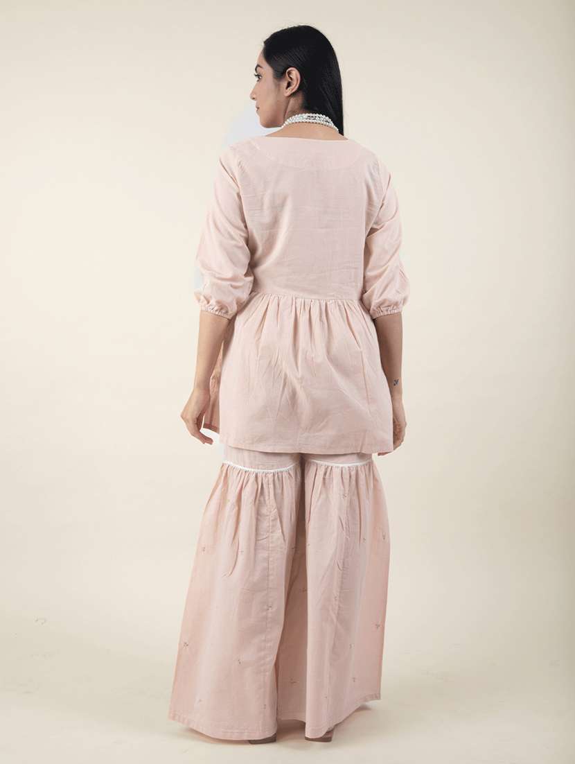 women solid with work three quarter sleeve kurta sharara set - 21975086 -  Standard Image - 4