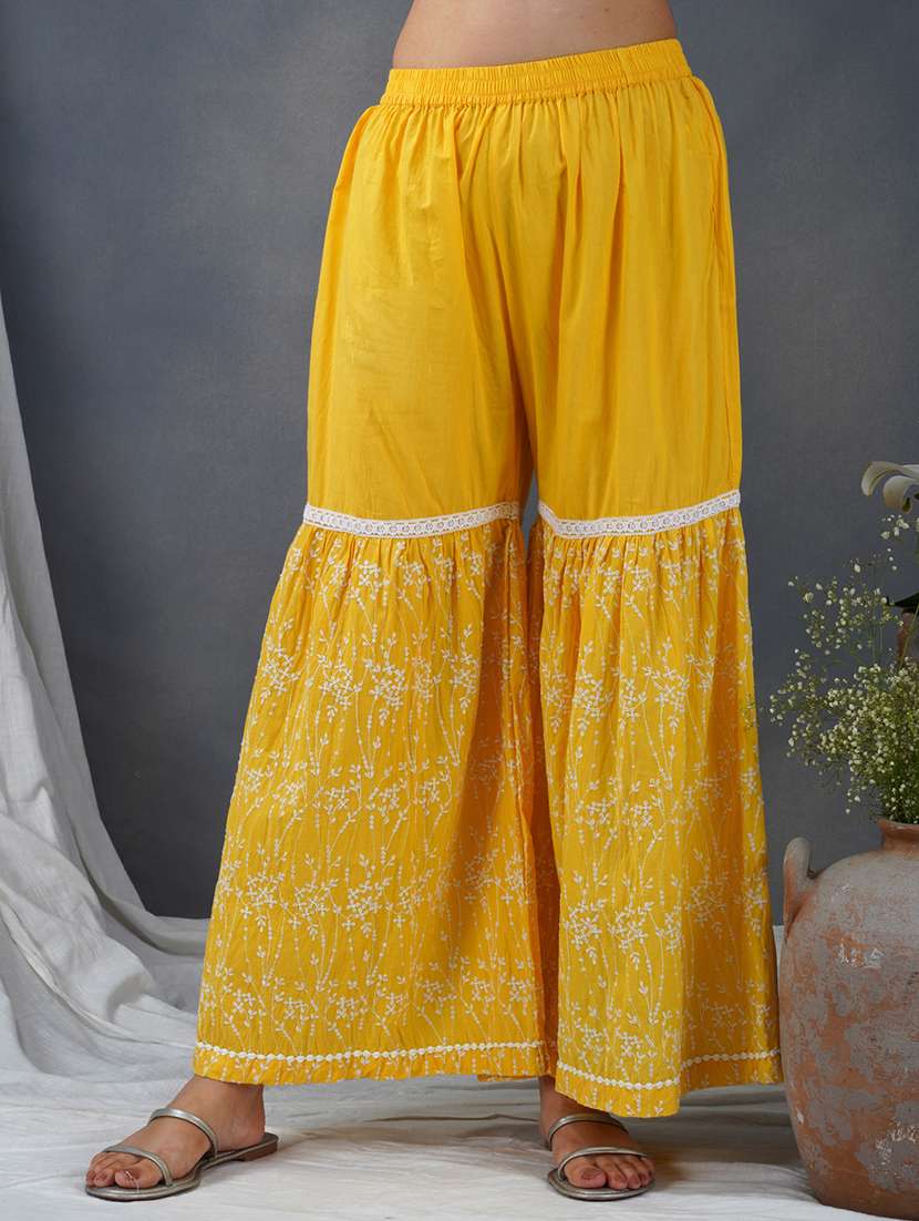 women solid with work three quarter sleeve kurta sharara set - 21975089 -  Standard Image - 4